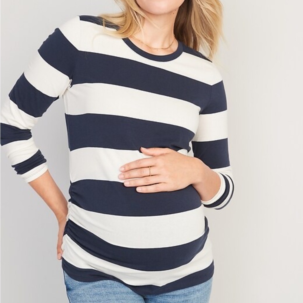 Old Navy Maternity navy white stripe fitted long sleeve cotton tee size medium